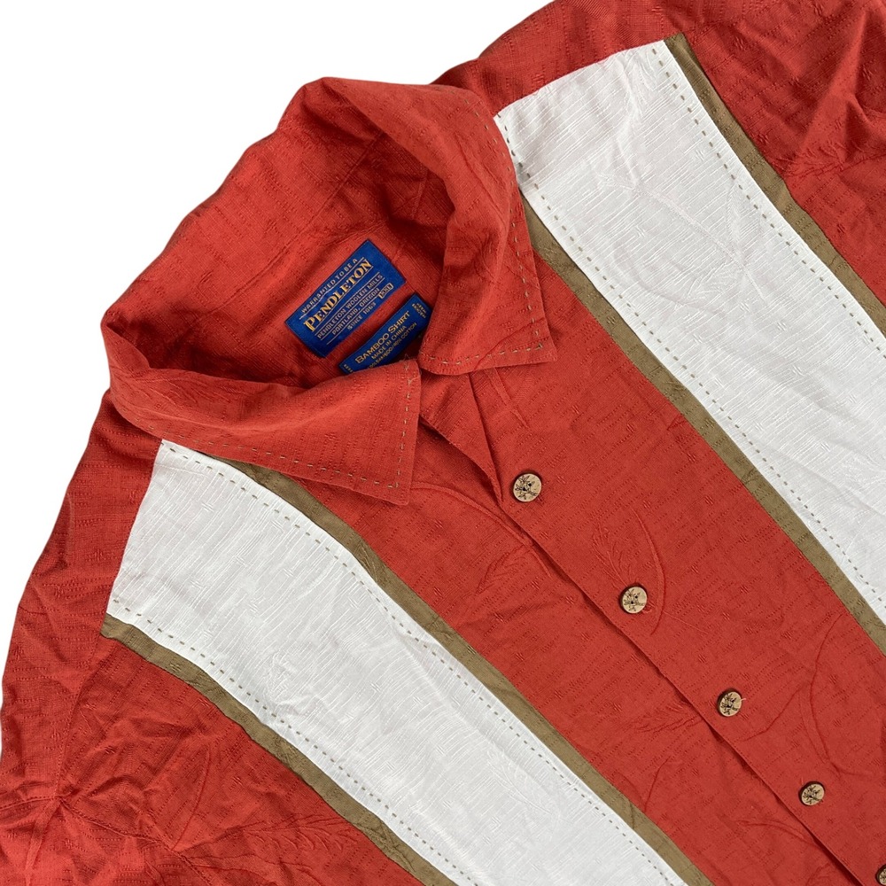 Pendleton Shirt Mens XXL Red White Vertical Stripe Cuban Guayabera and Bamboo